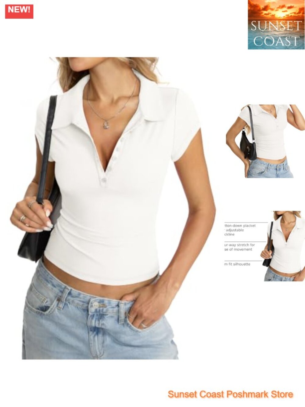Womens Polo Shirt Cap Sleeve V-Neck Business Casual Top Slim Fit